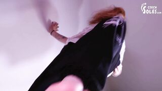 Ginger Giantess Plays with a Tiny Man Using Her Feet