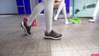 3D Giantesses Trample a Tiny Man in the Locker Room
